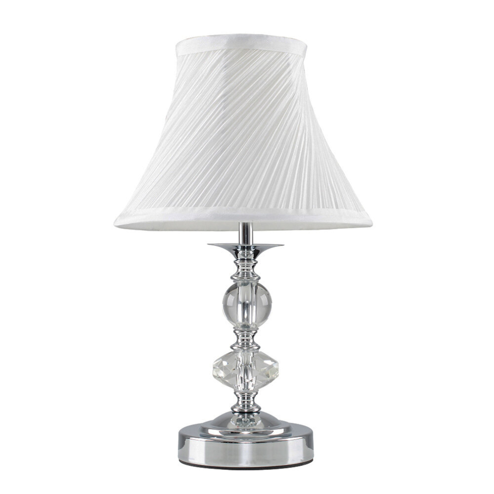 Modern Polished Chrome and Glass Touch Table Lamp with Pleated White Shade