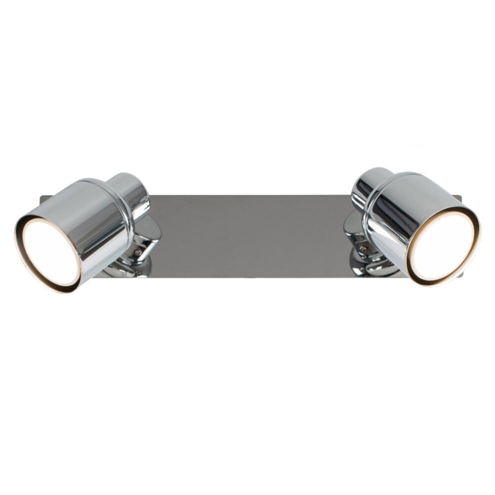 Modern Polished Chrome 2 Way Adjustable Wall Spotlight with Practical Plug, Cable and Switch - Complete 5w GU10 LED Bulbs [3000K Warm White]