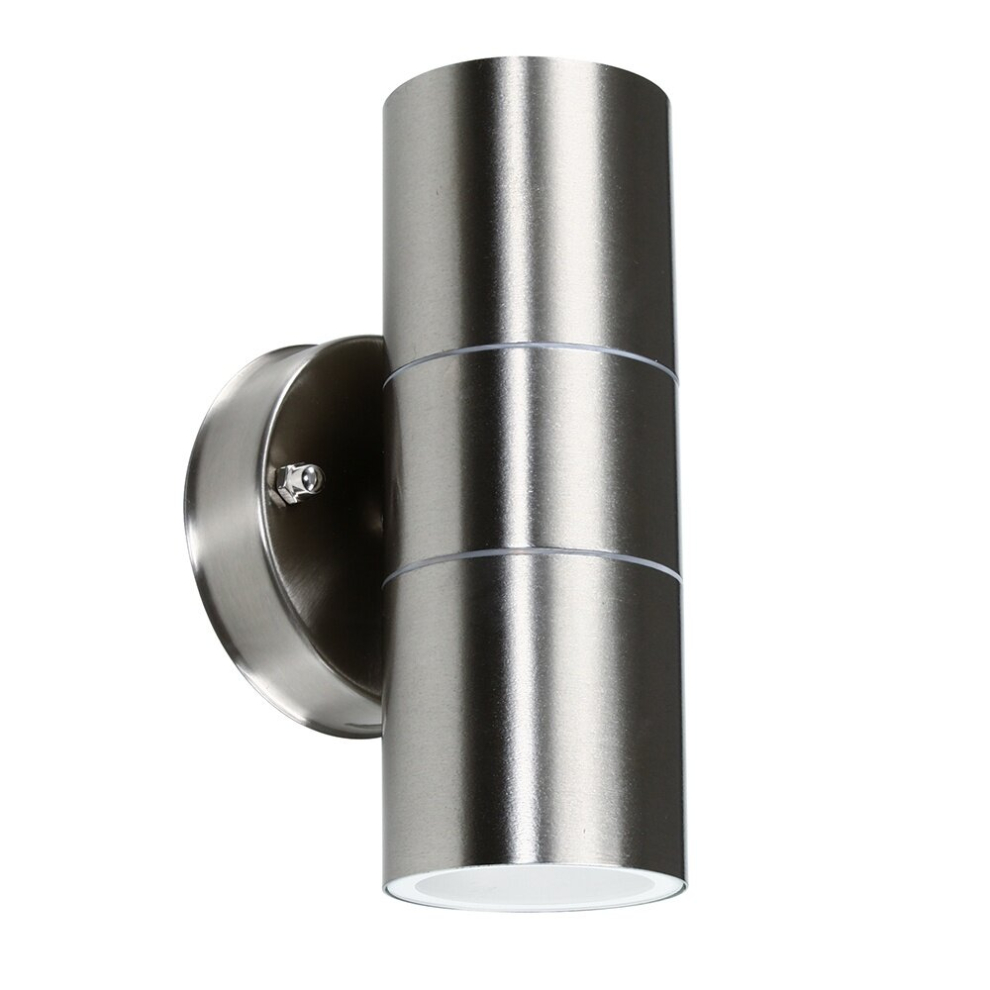 Modern IP44 Rated Brushed Chrome Outdoor Garden Up/Down Security Wall Light - Complete with a LED Dusk to Dawn Sensor Bulbs [4000K]