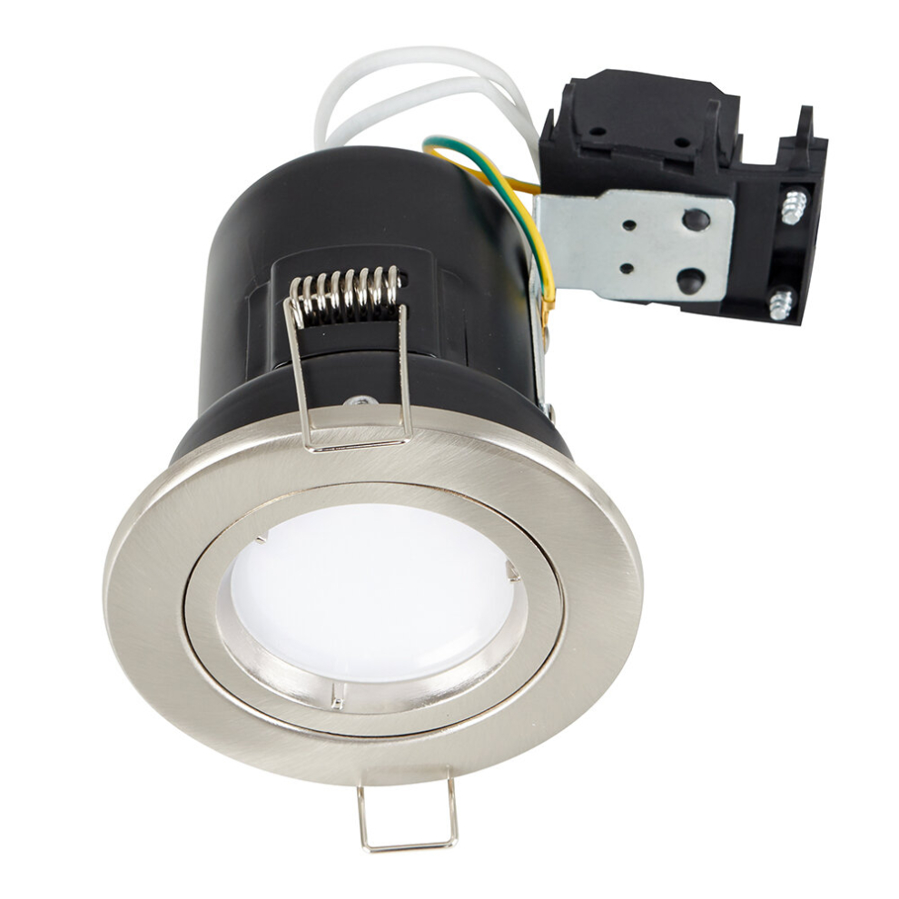 Fired Rated Die Cast Twist & Lock Brushed Chrome GU10 Ceiling Downlight - Complete with 1 x 5W GU10 Warm White LED Bulb