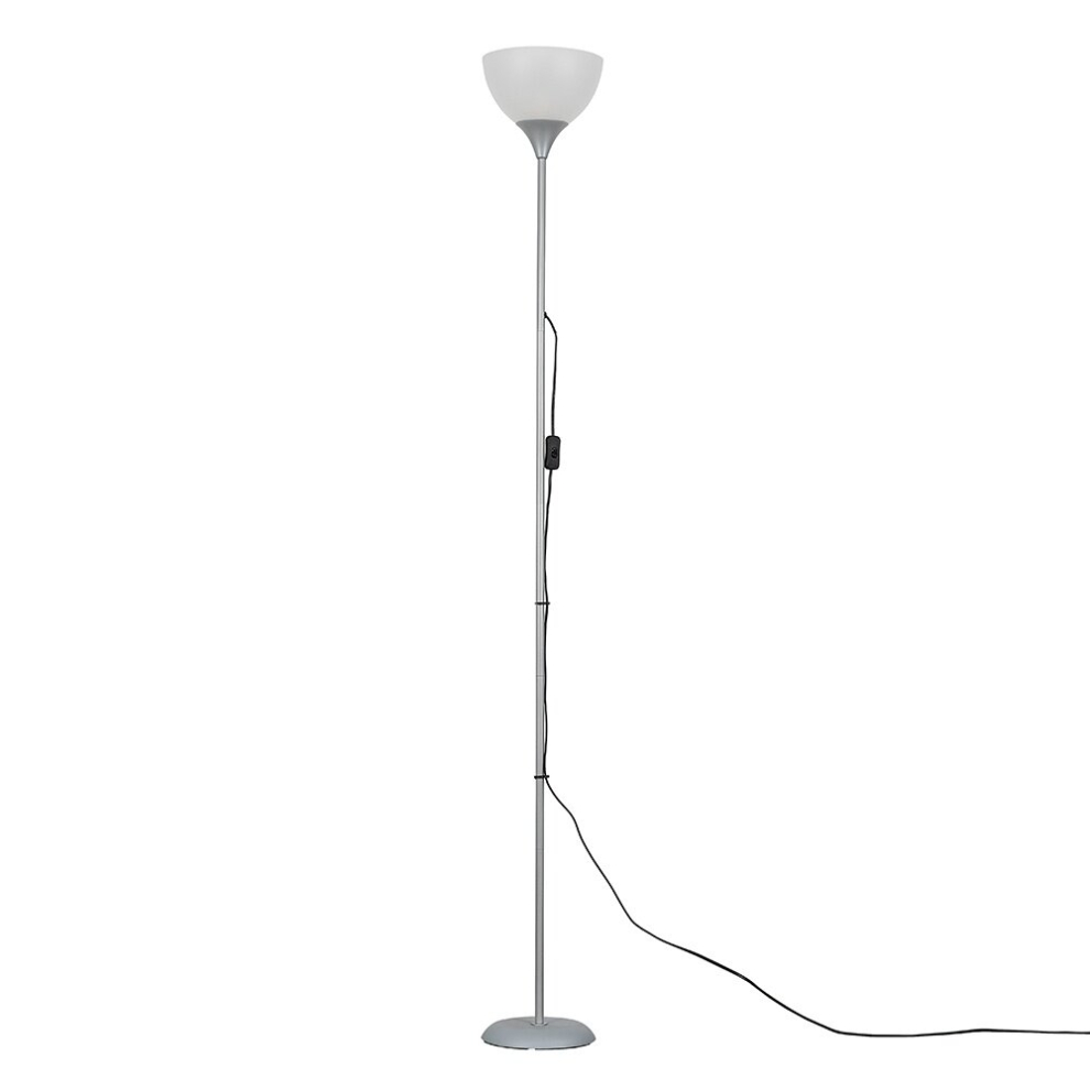 Modern Silver Uplighter Floor Lamp with White Shade & 6w LED Warm Bulb