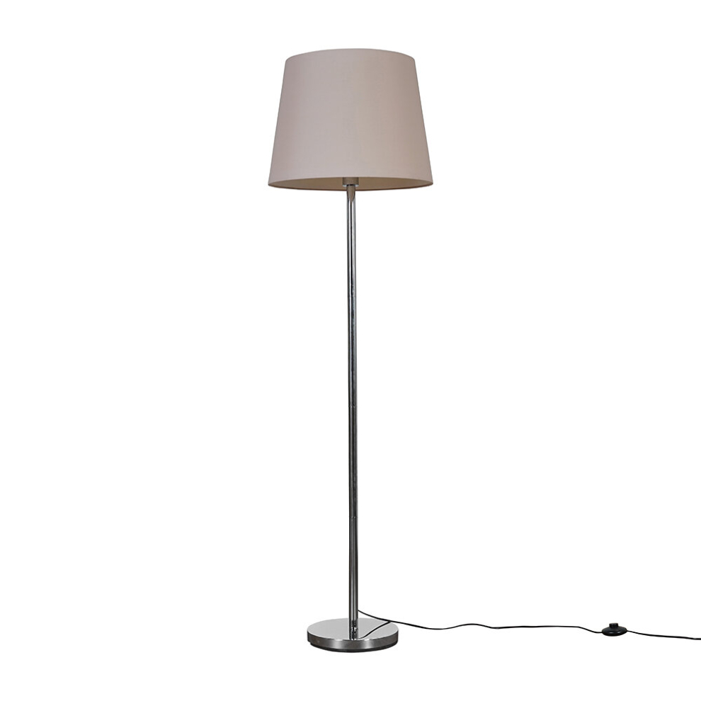 Modern Polished Chrome Metal Standard Floor Lamp with a Pink Tapered Shade