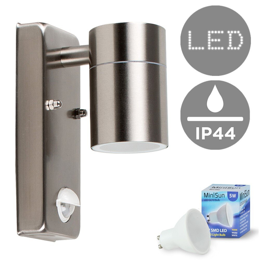 Barrow PIR Silver IP44 Outdoor Wall Downlight with 5w LED Bulb