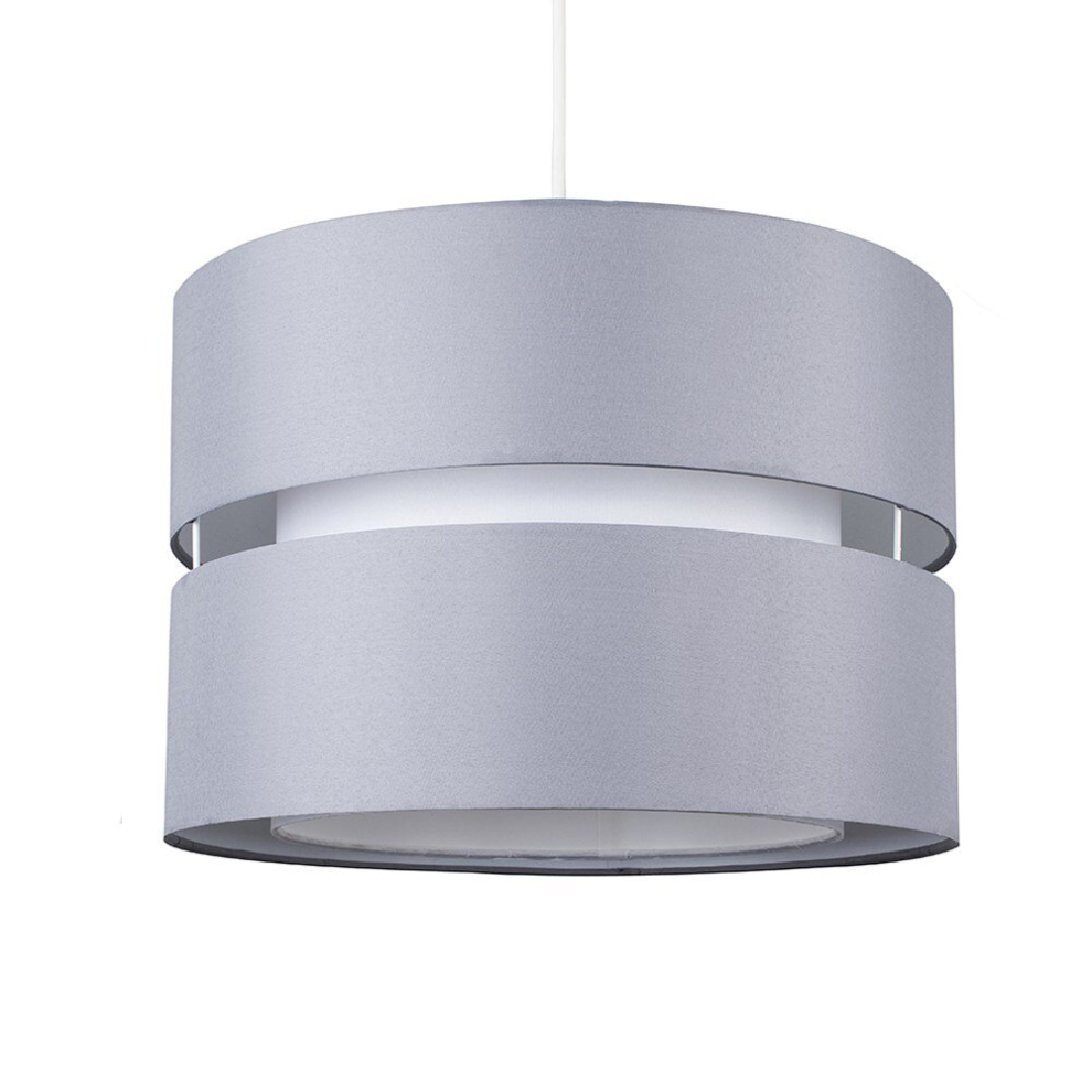 Modern Large 2 Tier Grey & White Cylinder Ceiling Pendant Light Shade - Complete with a 10w LED GLS Bulb [3000K Warm White]