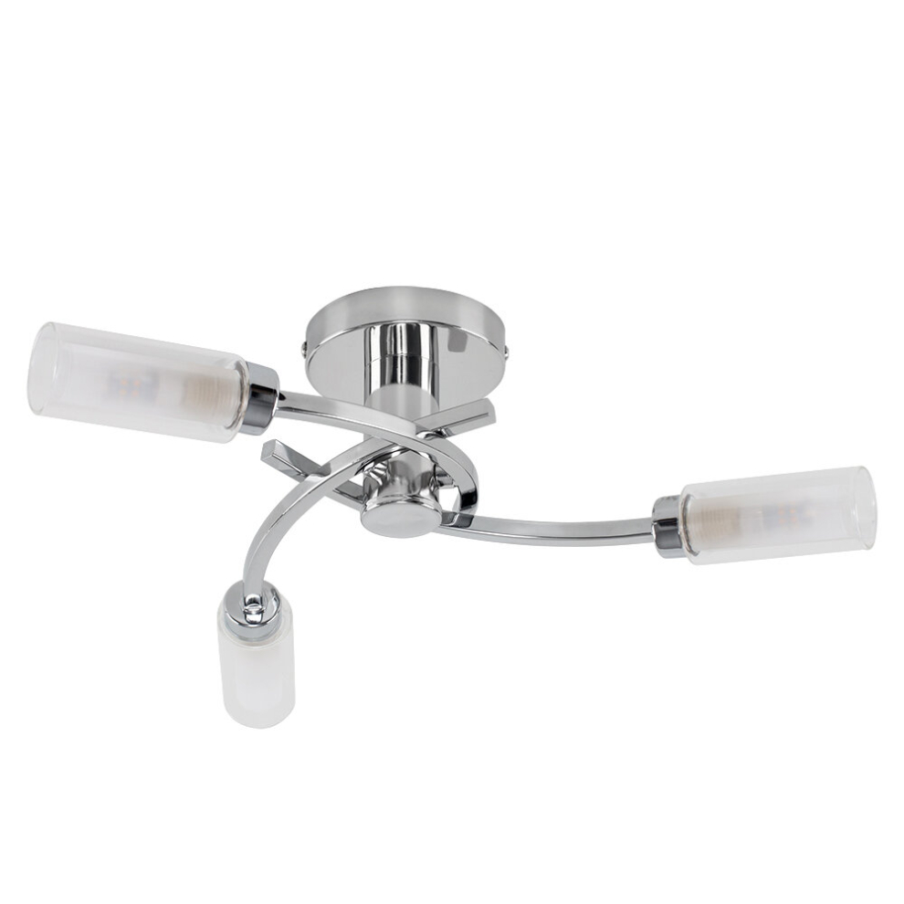 Modern 3 Way Spiral Flush Chrome Ceiling Light Fitting with Clear and Frosted Glass Shades