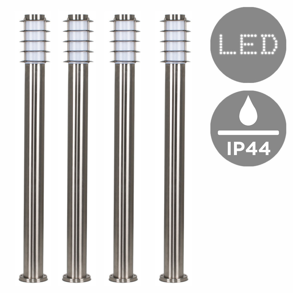 4 x Modern Outdoor Stainless Steel Bollard Lantern Light Posts - 1 Metre