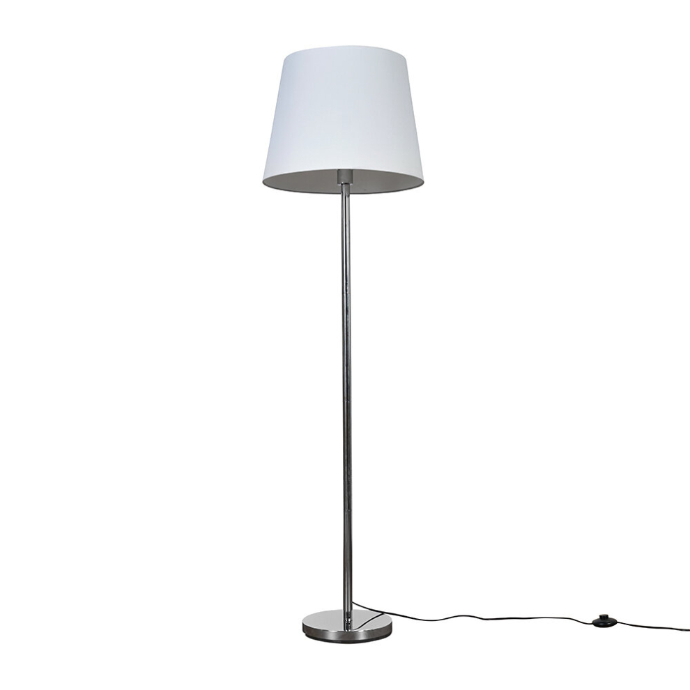 Modern Polished Chrome Metal Standard Floor Lamp with a White Tapered Shade - Complete with a 6w LED Bulb [3000K Warm White]