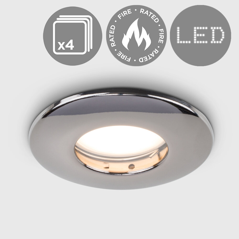 Pack of 4 Fire Rated Bathroom/Shower IP65 Black Chrome Domed GU10 Ceiling Downlights