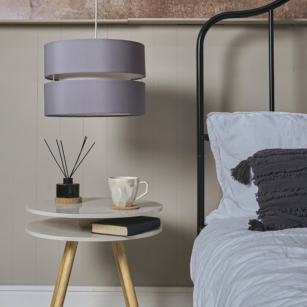 Modern Large 2 Tier Grey & White Ceiling Pendant Light Shade + Bulb