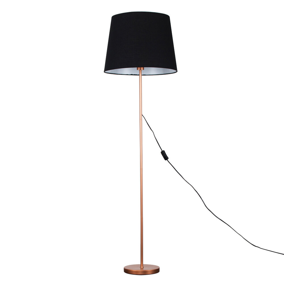 Modern Copper Metal Standard Floor Lamp with a Black Tapered Shade - Complete with a 6w LED Bulb [3000K Warm White]