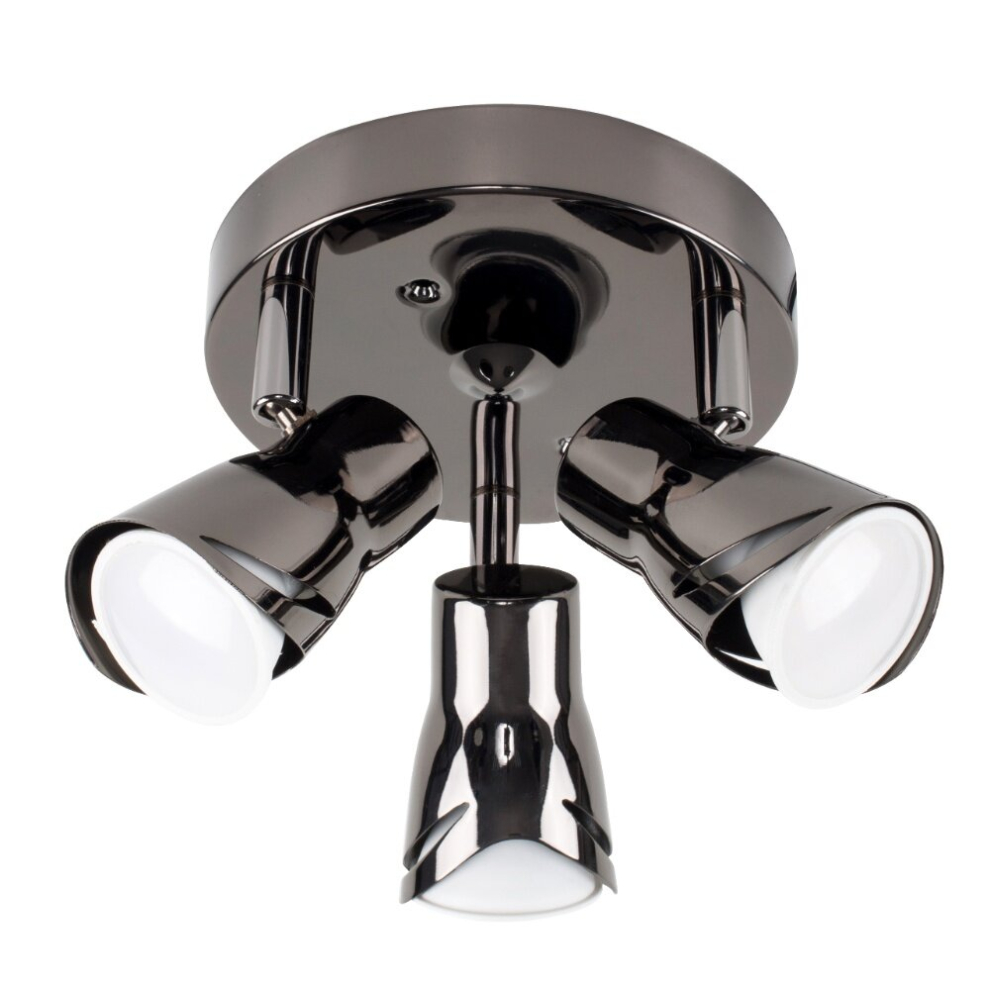 Contemporary Sleek Style Black Chrome Adjustable 3 Way Round Plate Ceiling Spotlight - Complete with 5w LED GU10 Bulbs [6500K Cool White]