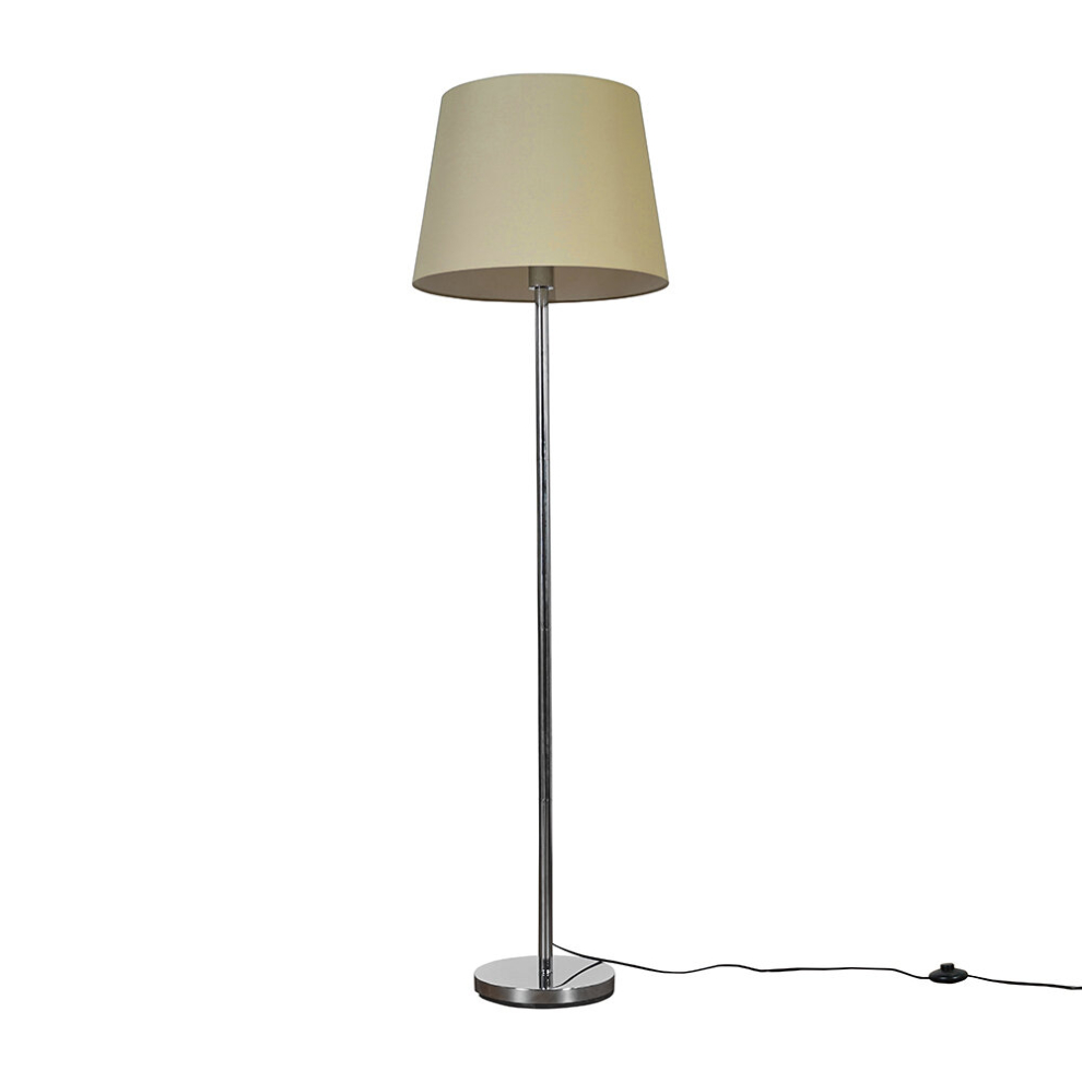 Modern Polished Chrome Metal Standard Floor Lamp with a Beige Tapered Shade - Complete with a 6w LED Bulb [3000K Warm White]