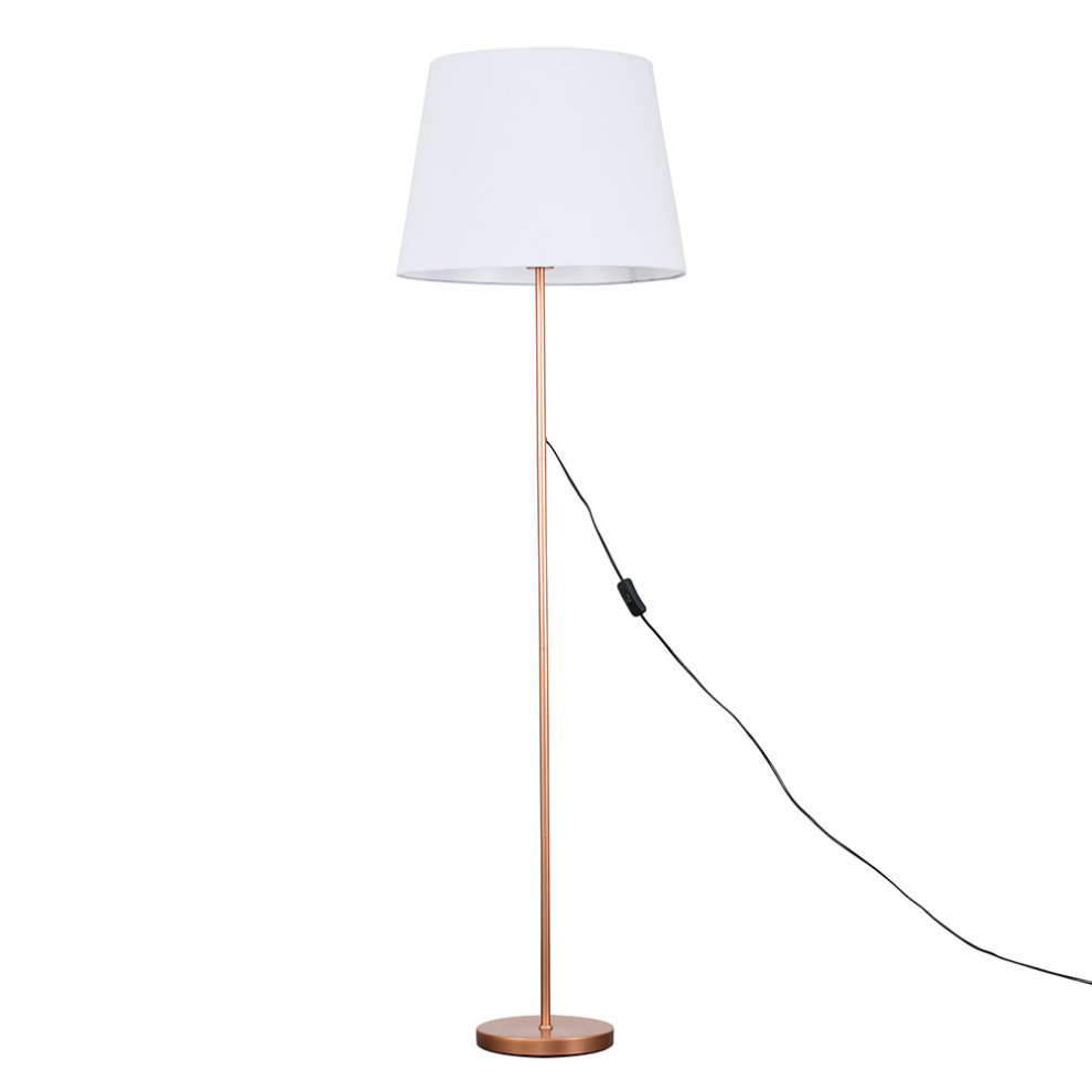 Modern Copper Metal Standard Floor Lamp with a White Tapered Shade - Complete with a 6w LED Bulb [3000K Warm White]