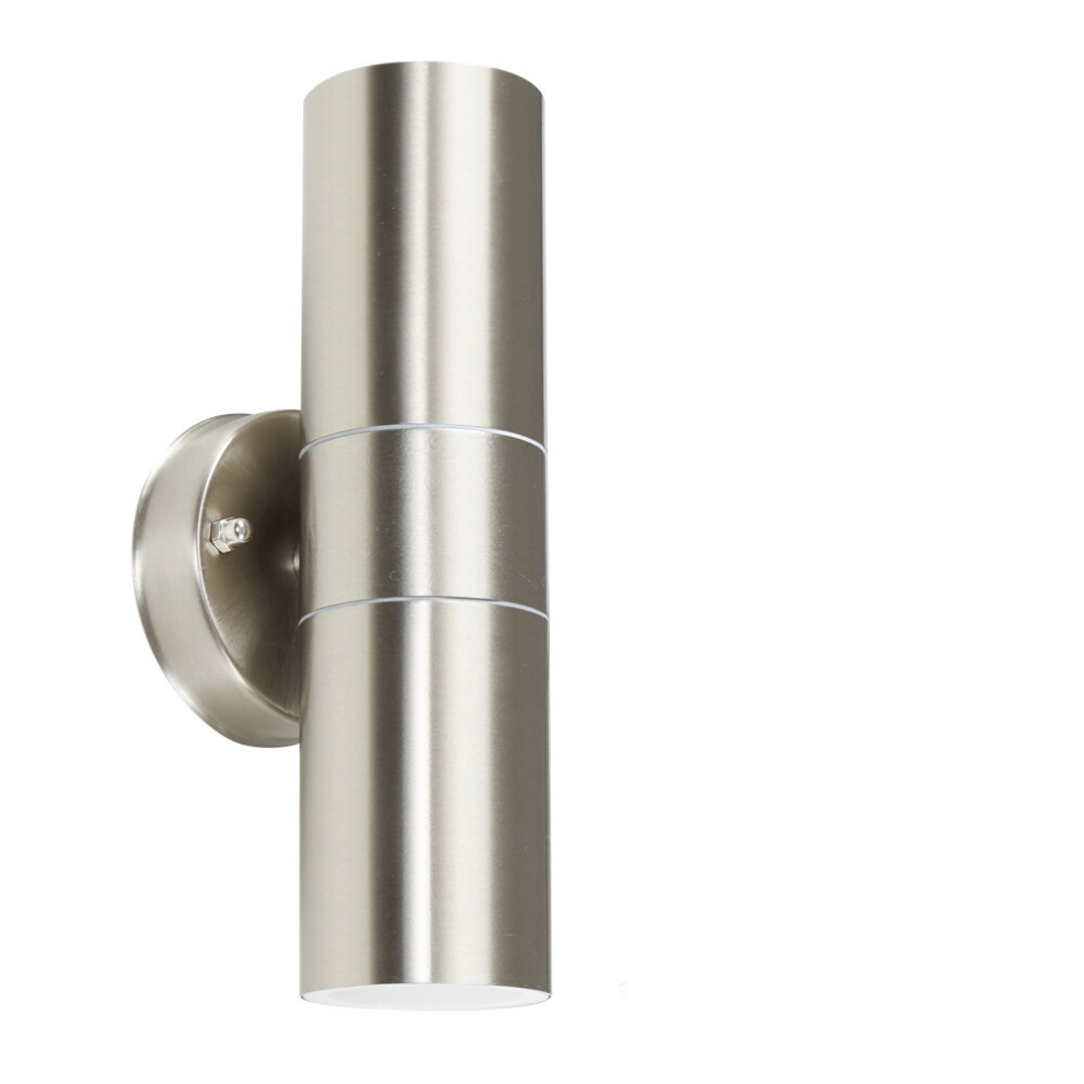 Modern Stainless Steel Silver External Up/Down IP44 Rated Outdoor Security Wall Light - Complete with 5w LED Bulbs [3000K Warm White]