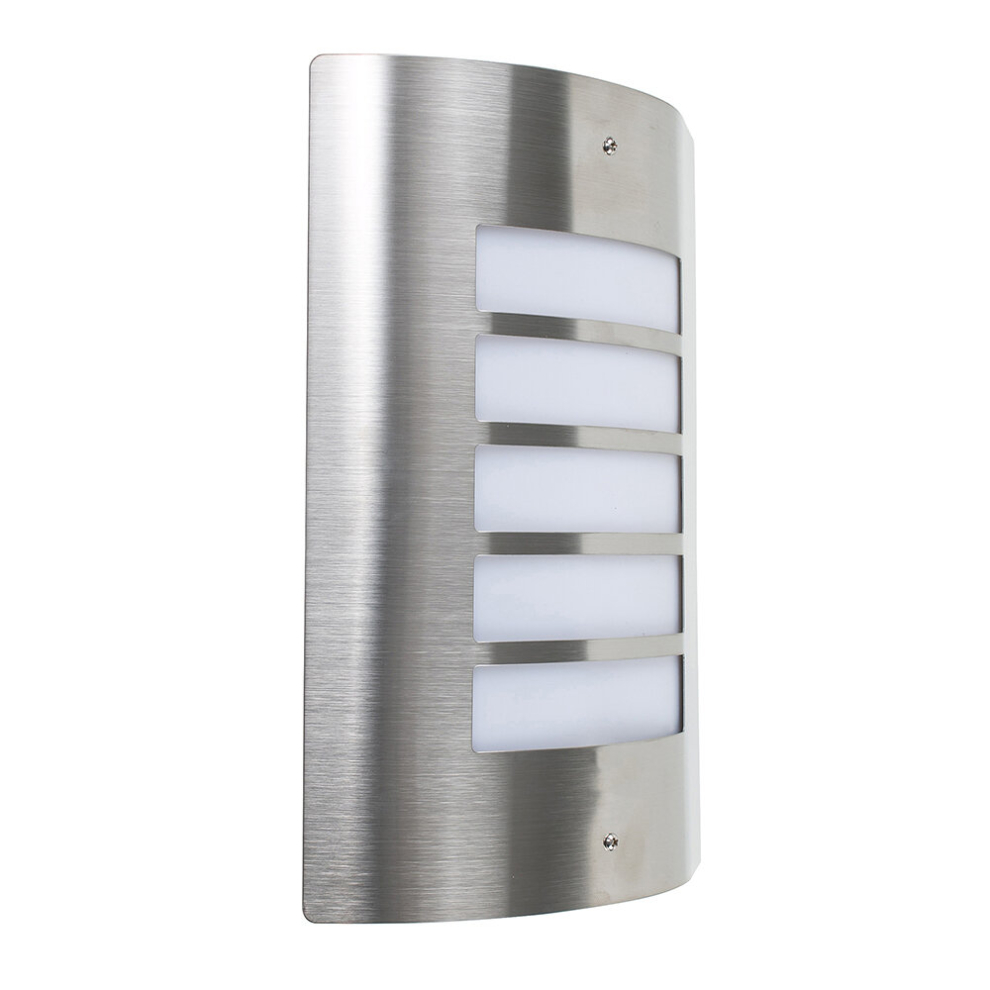 Modern Stainless Steel and Frosted Opal Lens Curved IP44 Rated Outdoor Garden Wall Mounted Security Light