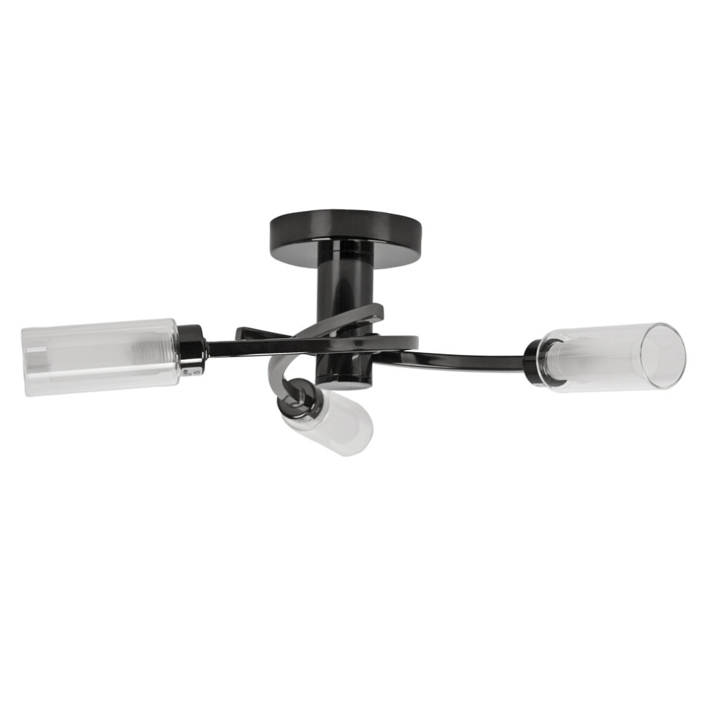 Modern 3 Way Spiral Flush Black Chrome Ceiling Light Elegant Clear and Frosted Glass Shades
