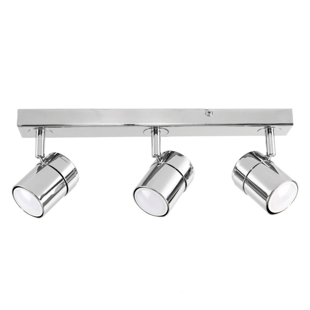 Modern 3 Way Polished Chrome Straight Bar Ceiling Spotlight - with 3 x 5W Cool White GU10 LED Bulbs