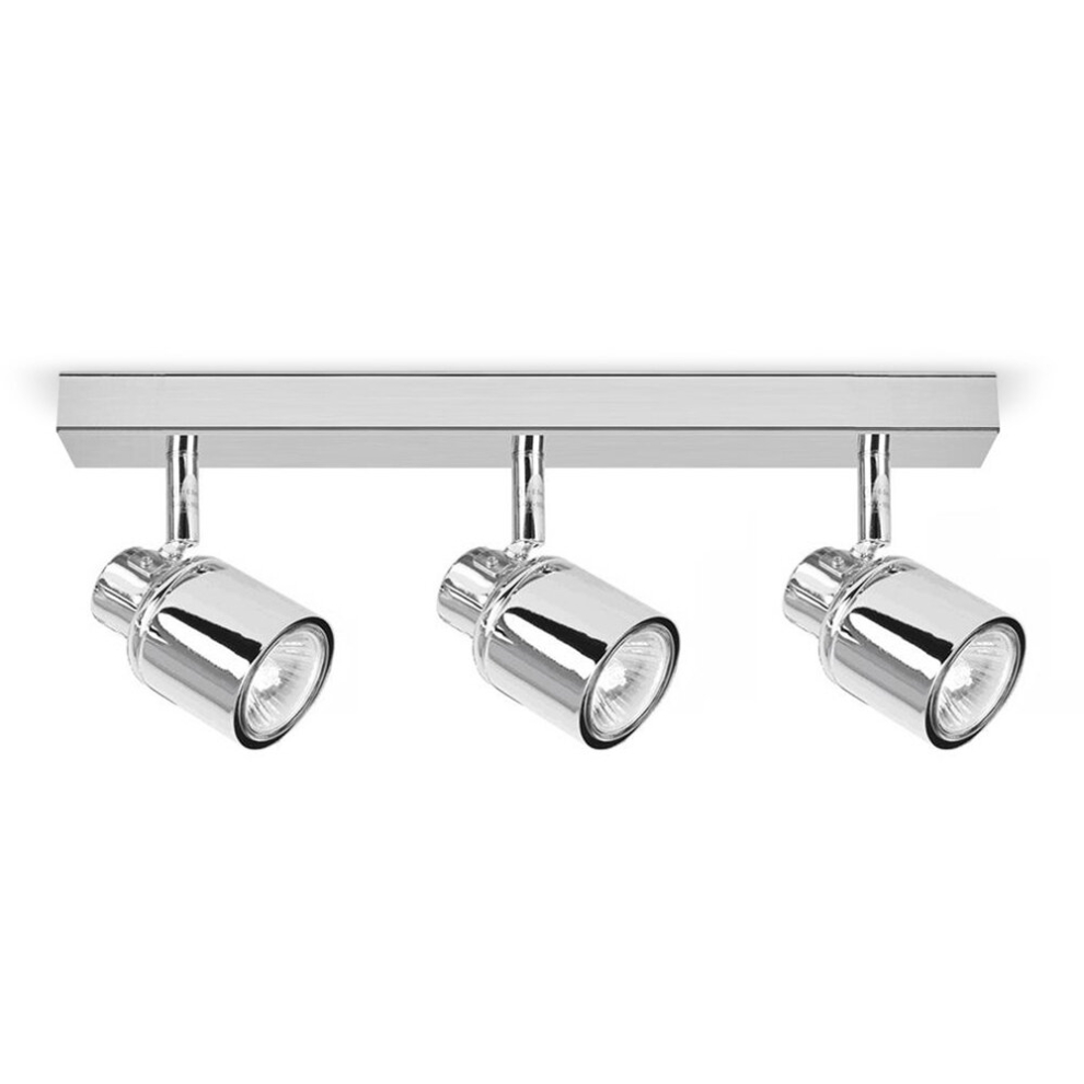 Modern 3 Way Polished Chrome IP44 Rated Adjustable Straight Bar Bathroom Ceiling Spotlight - Complete with 3 x 5W Warm White GU10 LED Bulbs