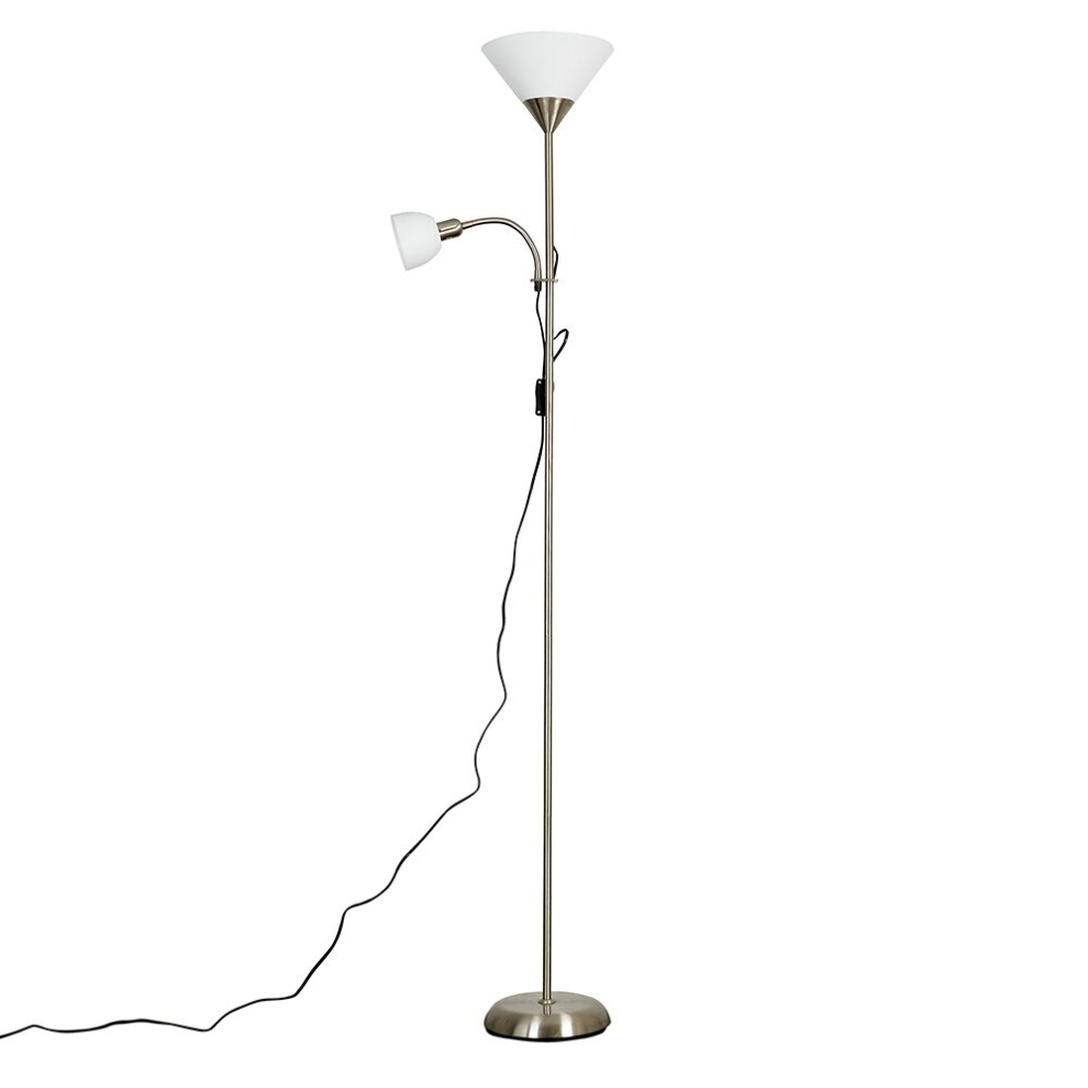 Modern Brushed Chrome 2 Way Mother/Father Parent & Child Uplighter and Spotlight Design Floor Lamp