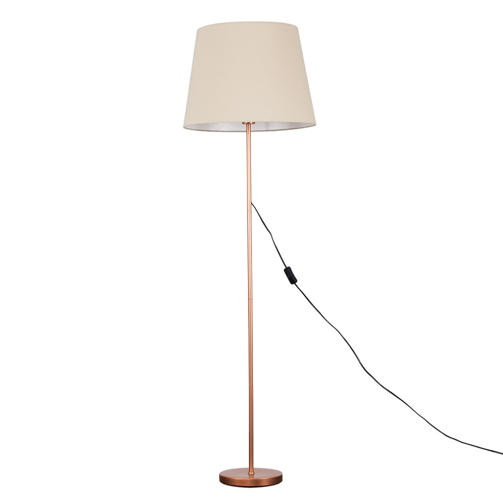 Modern Copper Metal Standard Floor Lamp with a Beige Tapered Shade - Complete with a 6w LED Bulb [3000K Warm White]