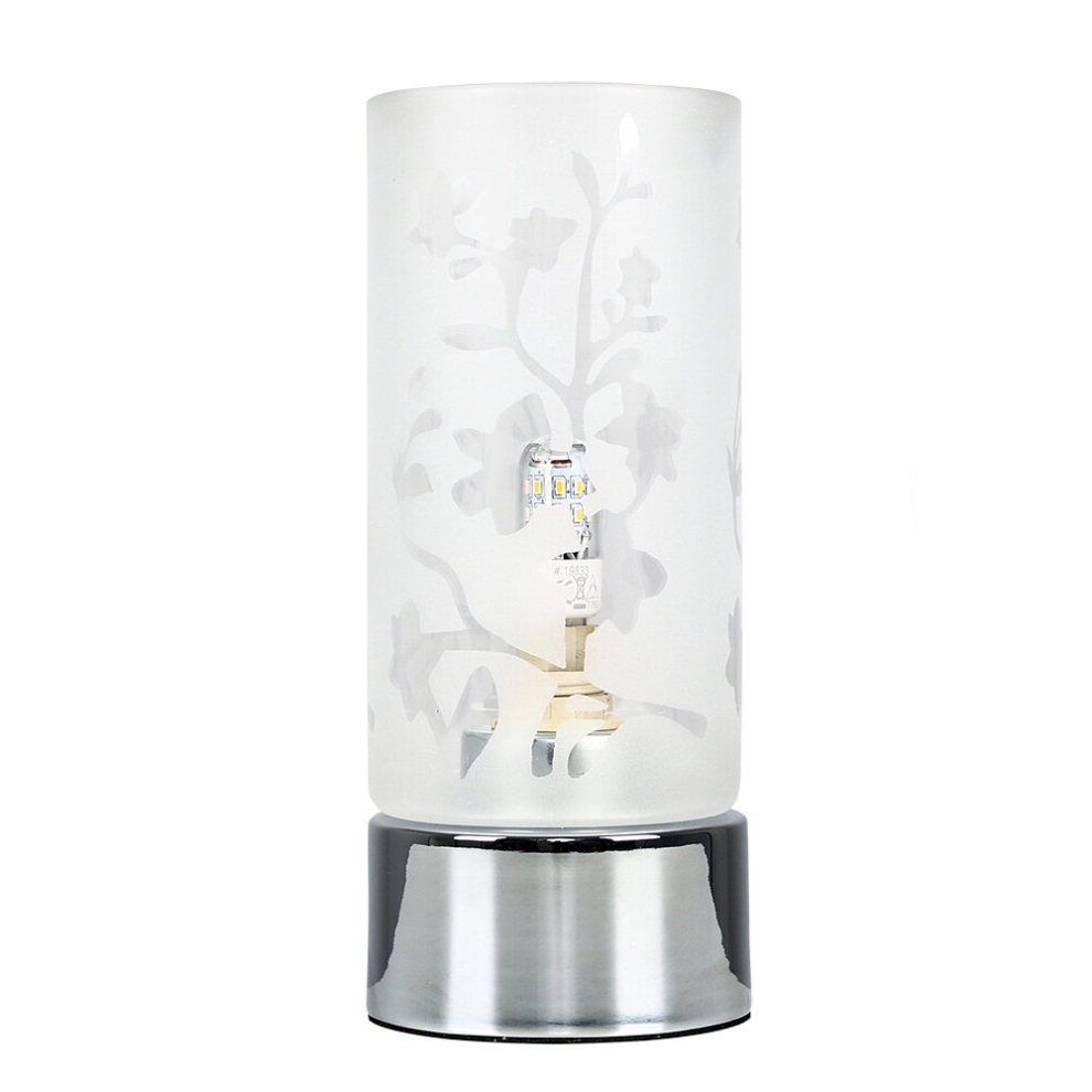 Modern Floral Design Glass & Polished Chrome Touch Table Lamp - Complete with a 3w LED Dimmable G9 Bulb [3000K Warm White]