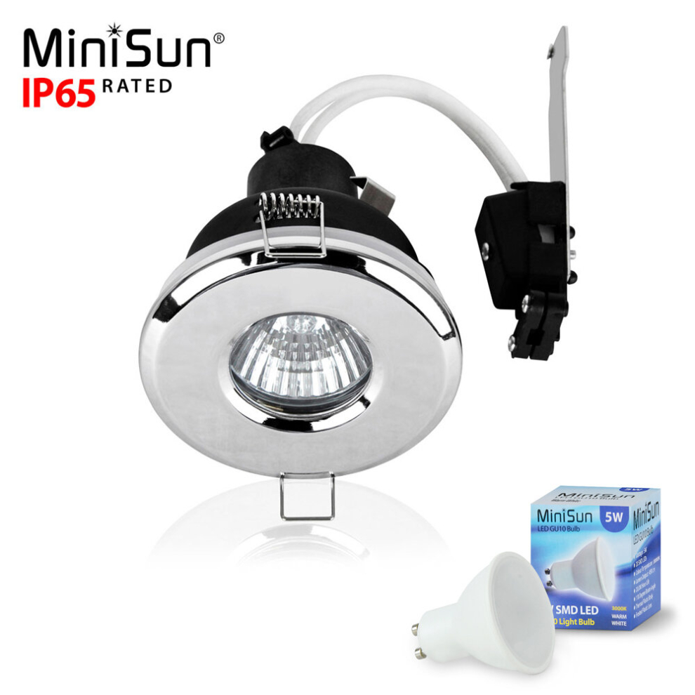 Bathroom/Shower/Soffit IP65 Polished Chrome Recessed Ceiling Downlight - Complete with a 5w LED Bulb [3000K Warm White]