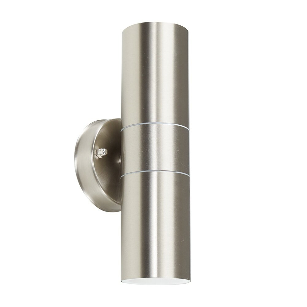 Modern Stainless Steel External Up/Down IP44 Rated Outdoor Security Wall Light - Complete LED Dusk to Dawn Sensor Bulbs [4000K]