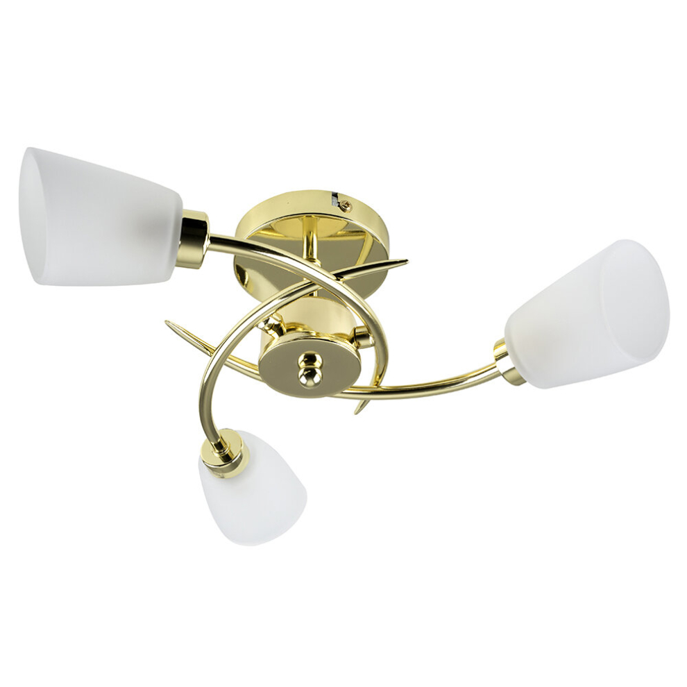 Modern 3 Way Spiral Polished Gold Ceiling Light Fitting with Frosted Glass Shades - Complete with 3w LED G9 Bulbs [3000K Warm White]