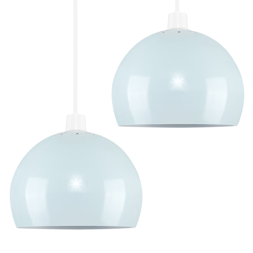 Pair of Mini Retro Gloss Pale Blue Arco Style Dome Ceiling Pendant Light Shades - Complete with 10w LED GLS Bulbs [3000K Warm White]