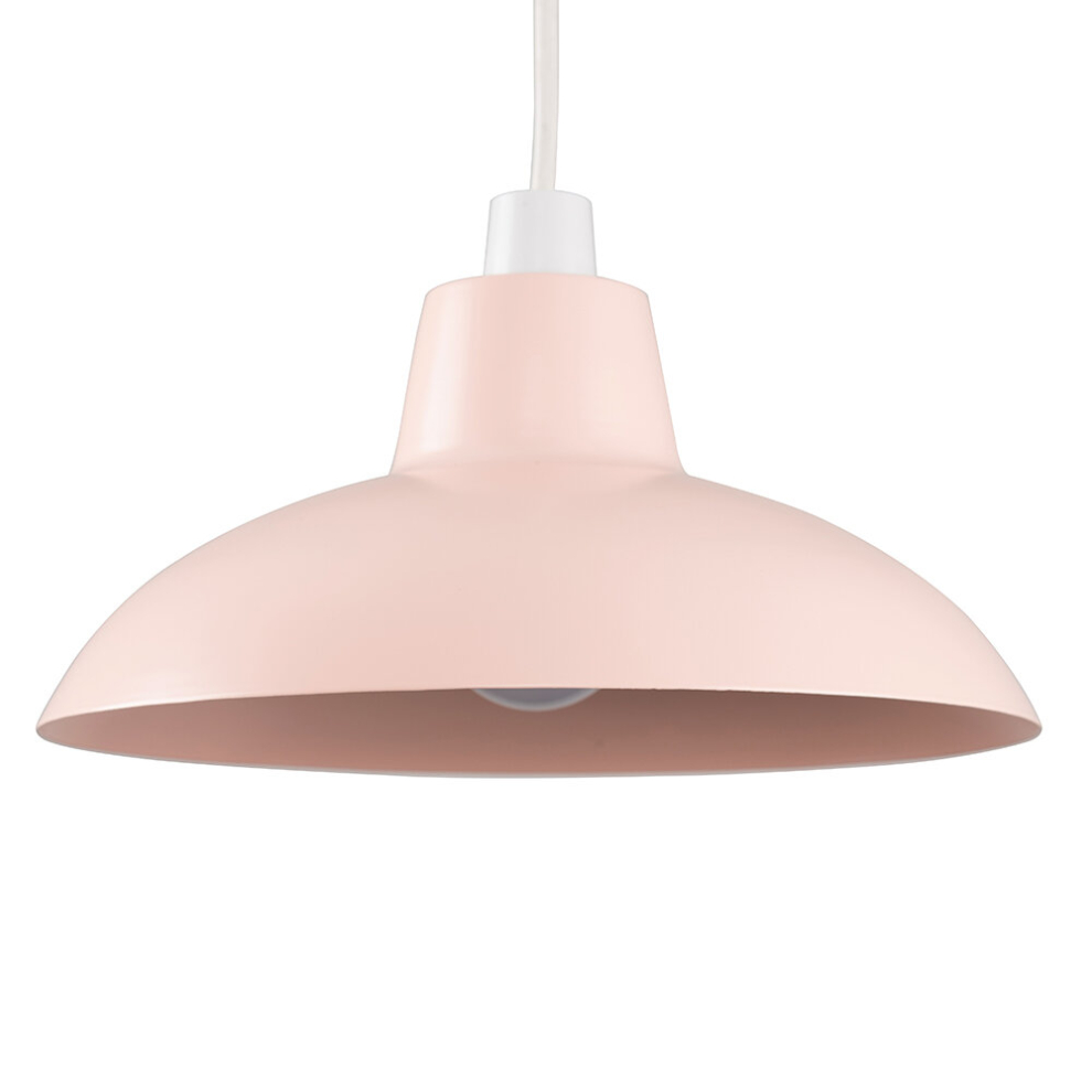 Retro Style Pink Metal Easy Fit Ceiling Pendant Light Shade - Complete with a 10w LED Bulb [3000K Warm White]