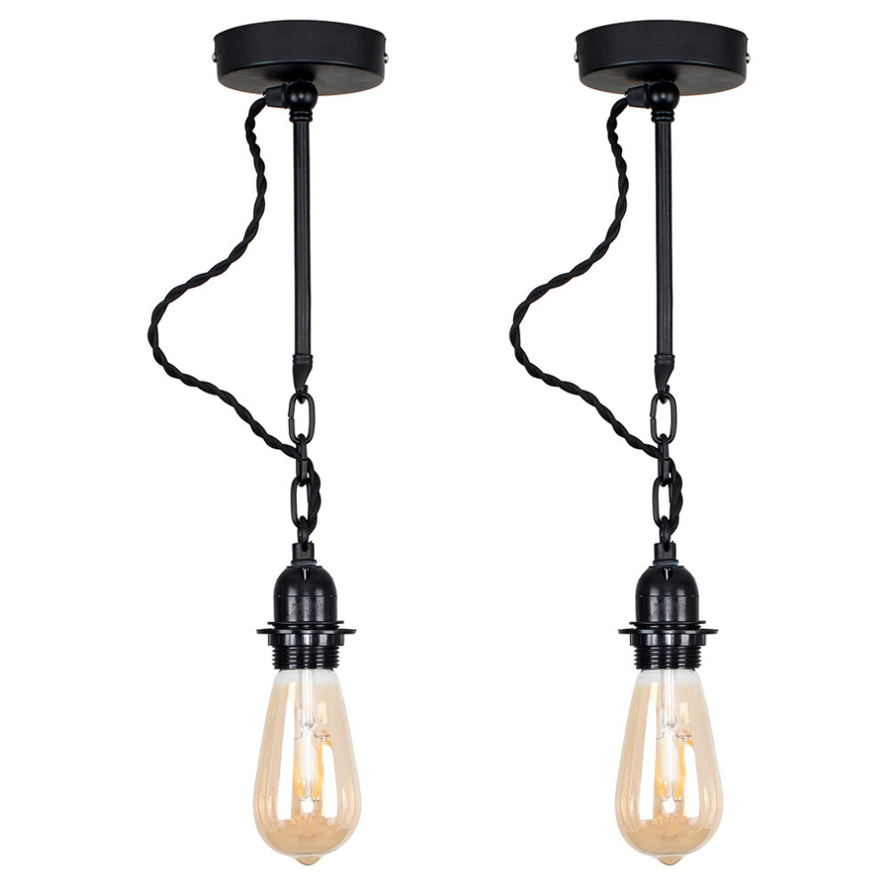 Pair Industrial Black Wall/Ceiling Lights 4w LED Filament Bulbs