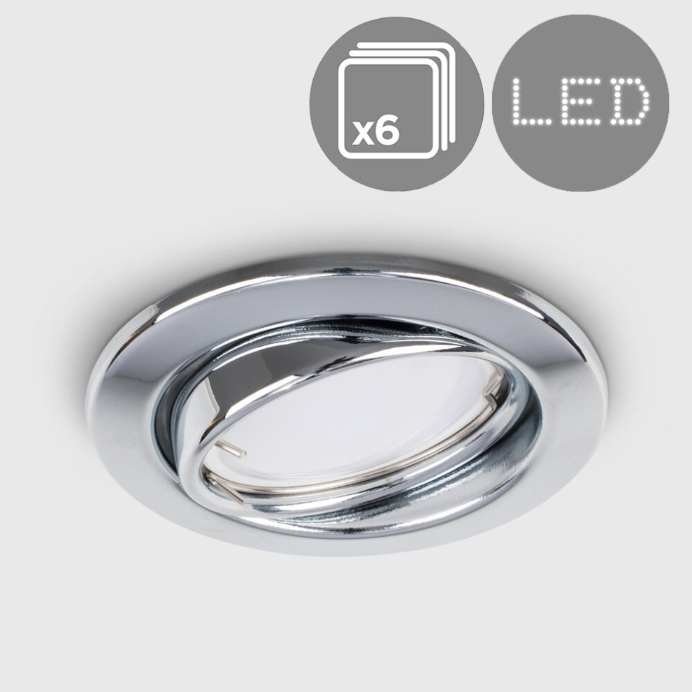 6 x GU10 Polished Chrome Tiltable Steel Ceiling Recessed Spotlight Downlights