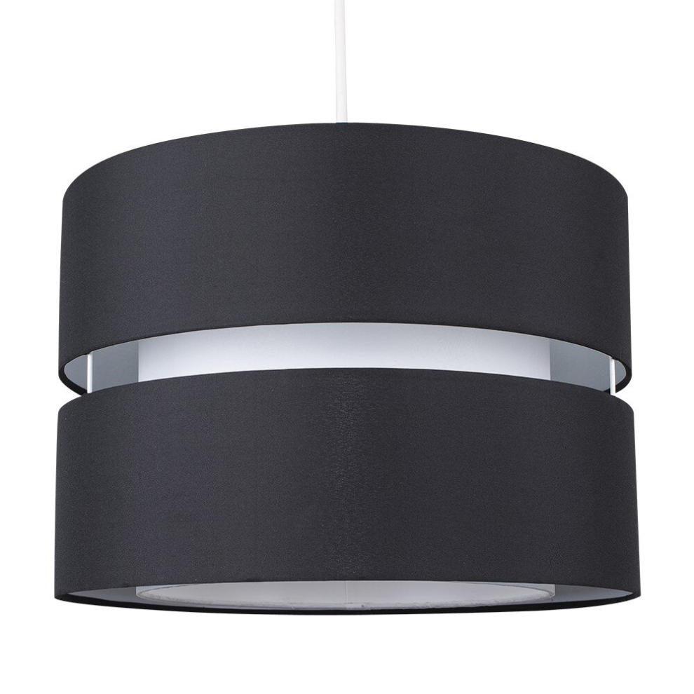 Modern Large 2 Tier Black & White Cylinder Ceiling Pendant Light Shade - Complete with a 10w LED GLS Bulb [3000K Warm White]