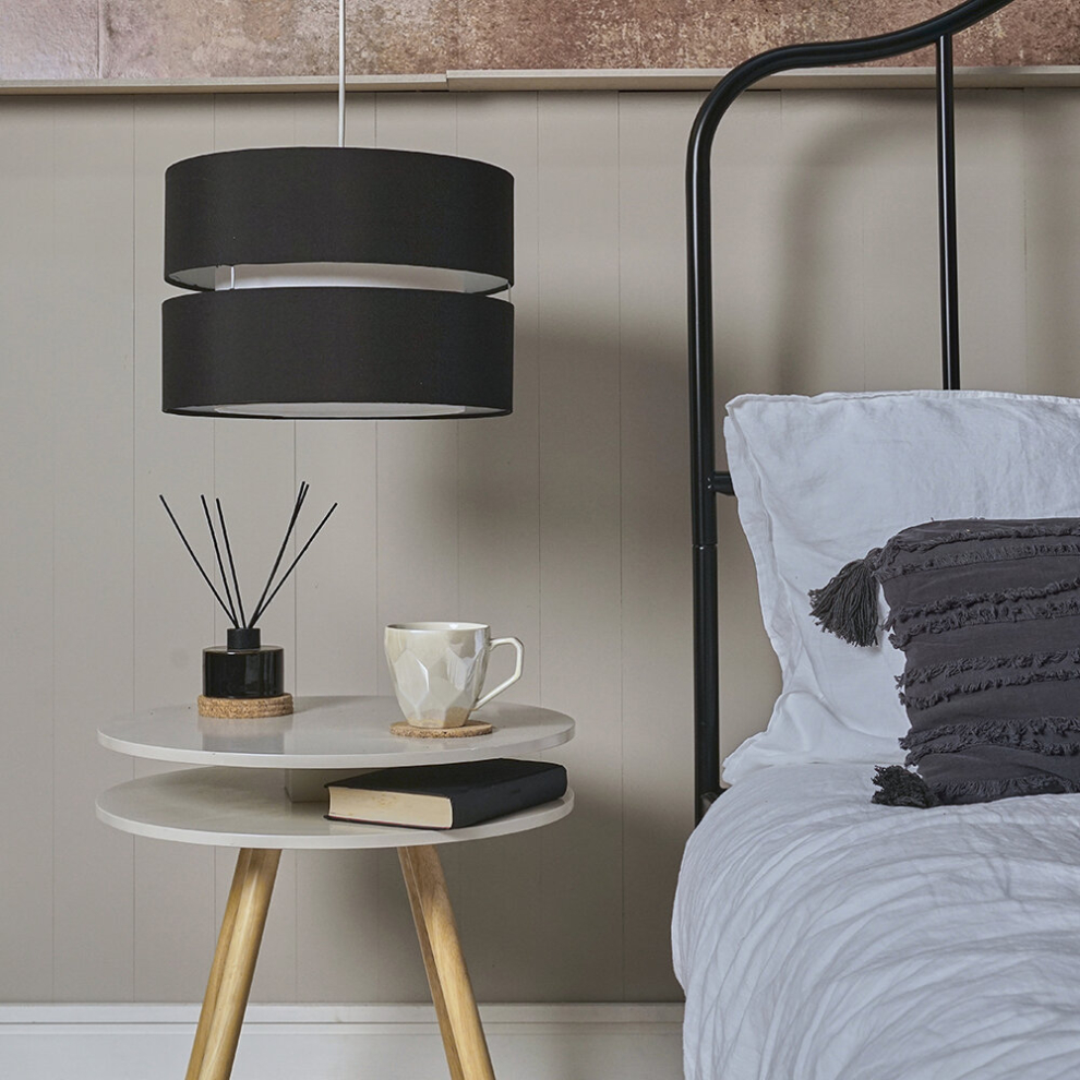 Modern Large 2 Tier Black & White Cylinder Ceiling Pendant Light Shade