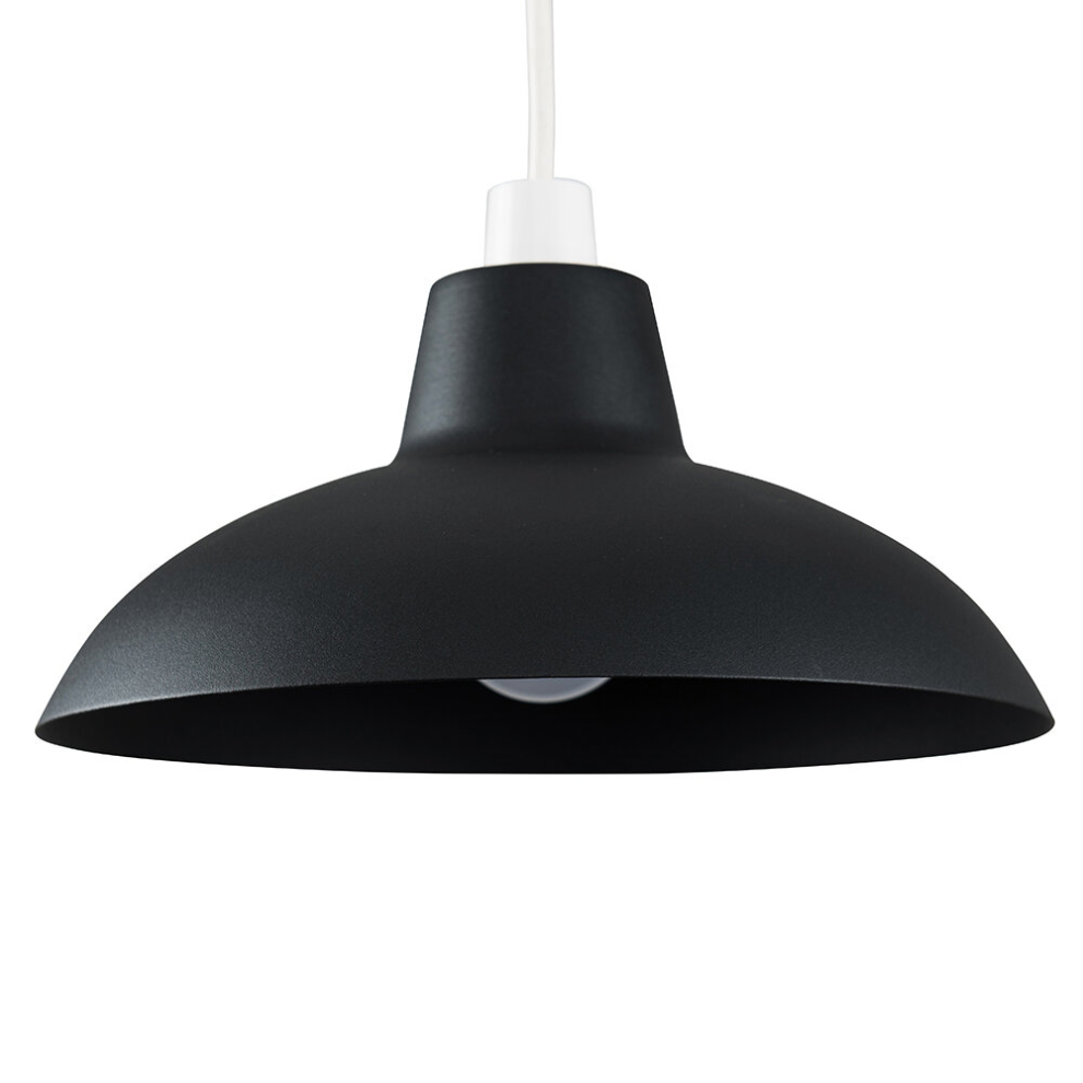 Retro Style Matt Black Metal Easy Fit Ceiling Pendant Light Shade - Complete with a 10w LED Bulb [3000K Warm White]