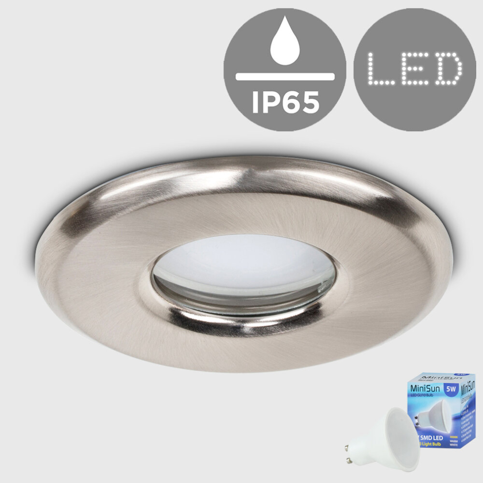 Bathroom/Shower/Soffit IP65 Rated Brushed Chrome Recessed Ceiling Downlight - Complete with a 5w LED Bulb [3000K Warm White]