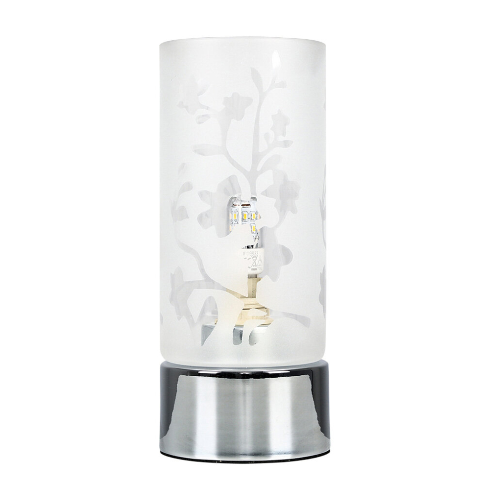 Modern Floral Design Glass & Polished Chrome Touch Table Lamp - Complete with a 3w LED Dimmable G9 Bulb [6000K Cool White]