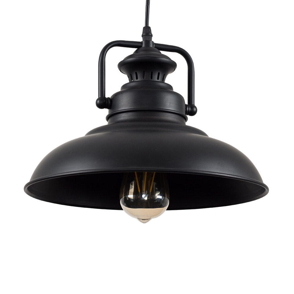 Industrial Style Matt Black Metal Ceiling Pendant Light Fitting - Complete with a 4w LED Amber Filament Bulb [2700K Warm White]