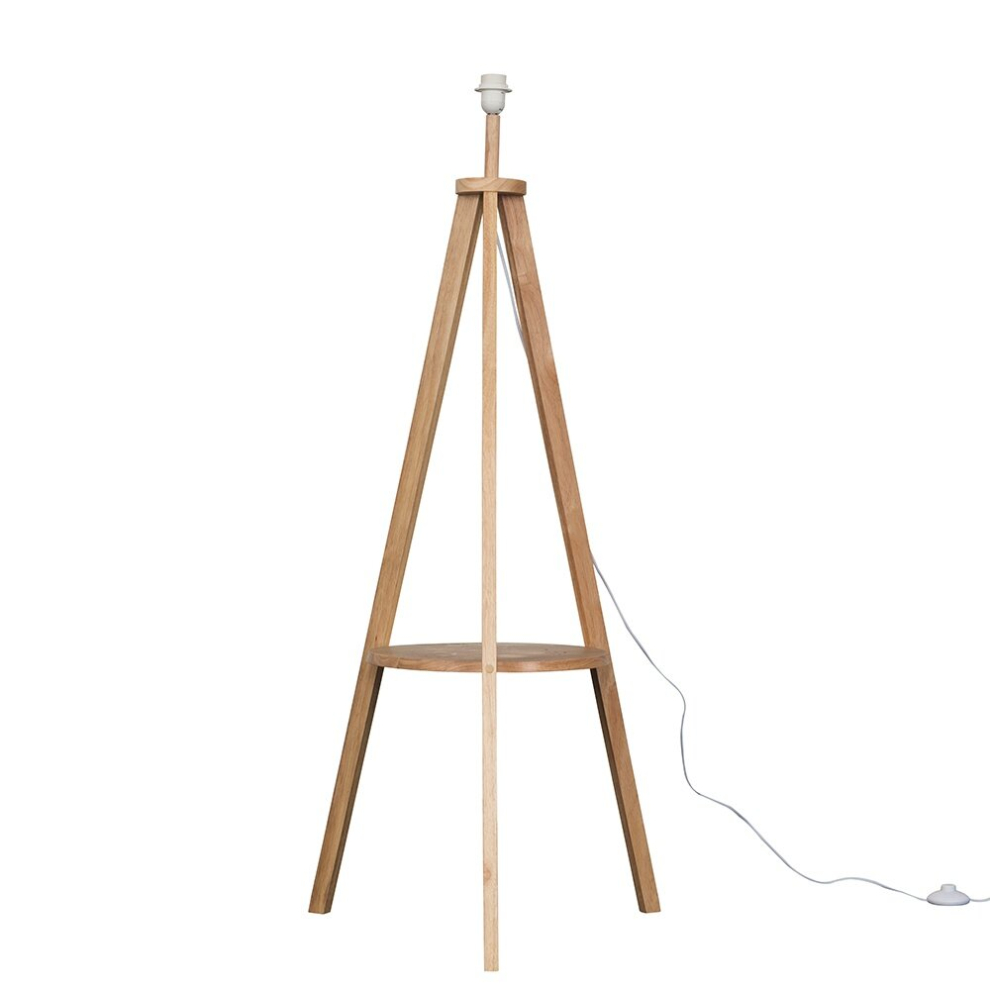 Modern Light Wood Tripod Design Floor Lamp Base with Storage Shelf