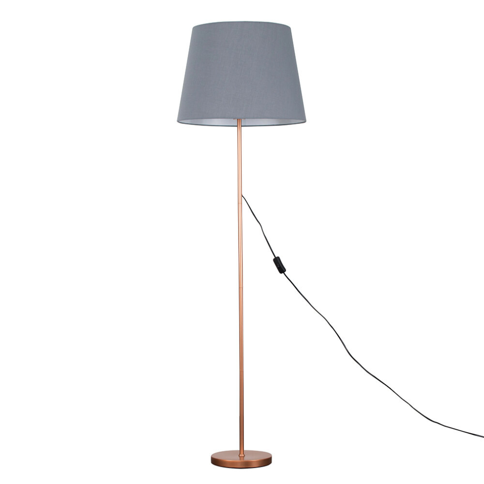 Modern Copper Metal Standard Floor Lamp with a Grey Tapered Shade - Complete with a 6w LED Bulb [3000K Warm White]