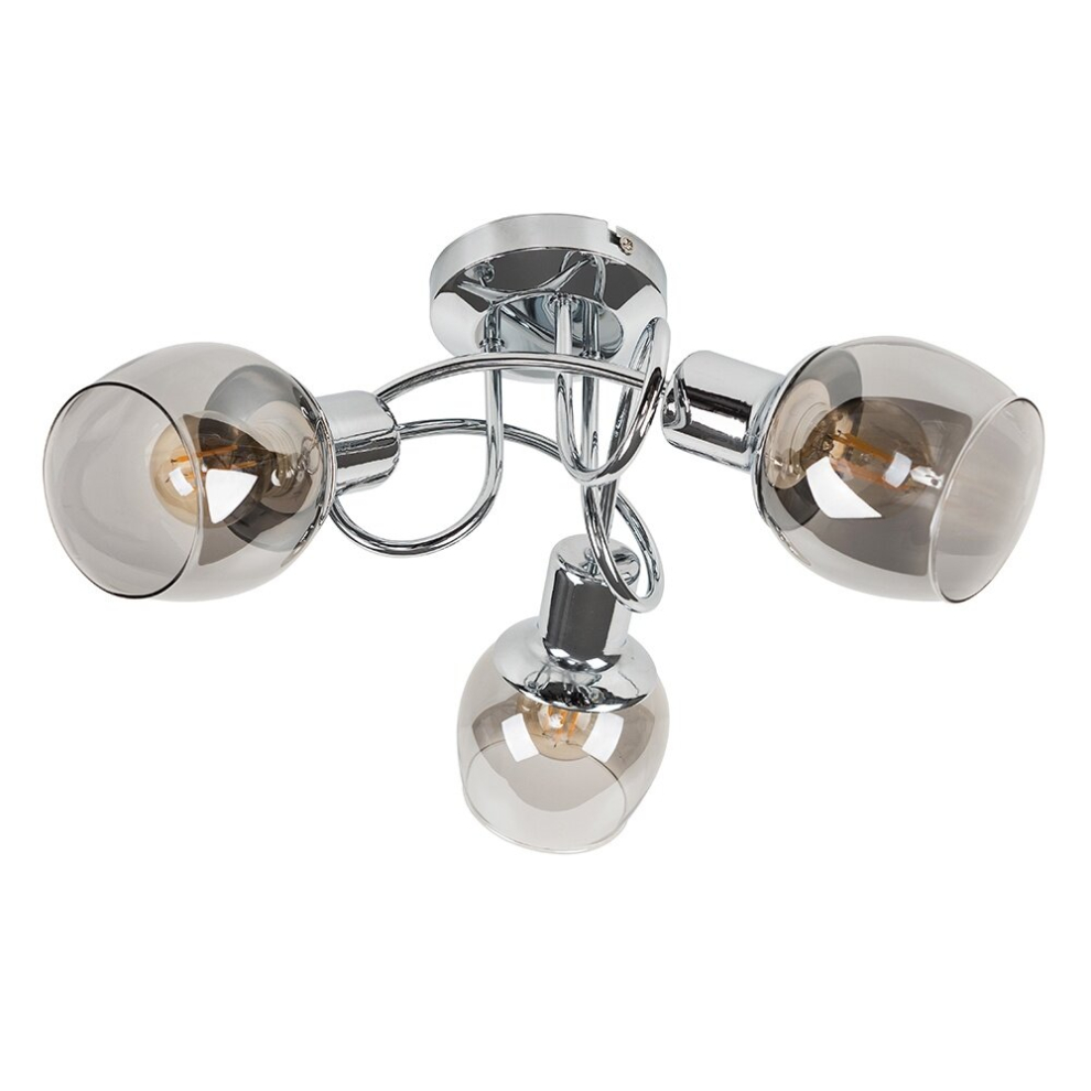 Modern 3 Way Silver Chrome Swirl Arm Twist Design Ceiling Light with Smoked Glass Shades