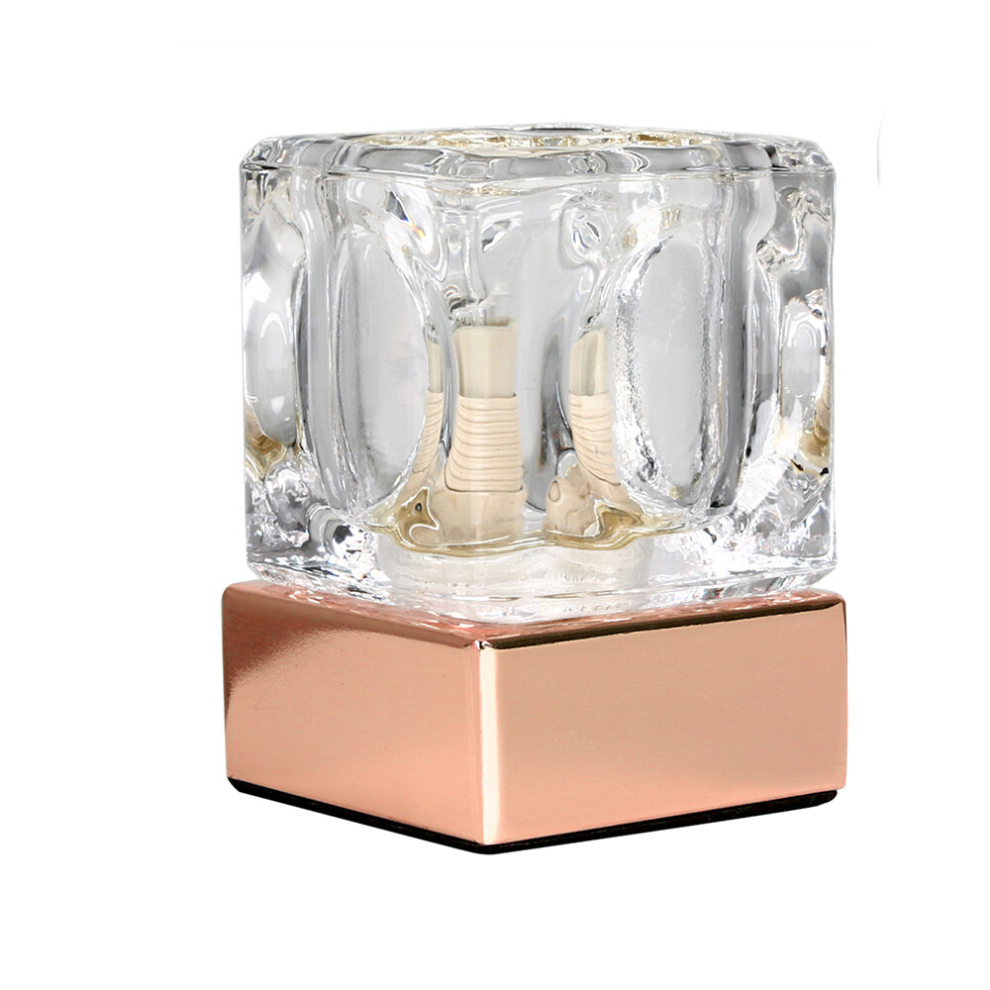 Modern Glass Ice Cube Touch Table Lamp with a Copper Base - Complete with a 3w LED Dimmable G9 Bulb [6000K Cool White]