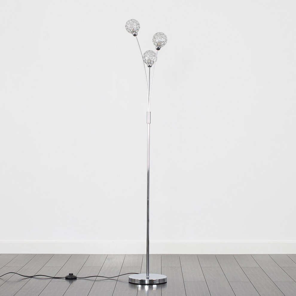 Modern 3 Way Polished Chrome & Clear Acrylic Floor Lamp - Complete with 3w LED G9 Bulbs [3000K Warm White]