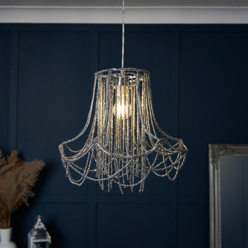 Litecraft Light Shade Beaded Easy Fit Ceiling Lampshade - Smoke Tint 2