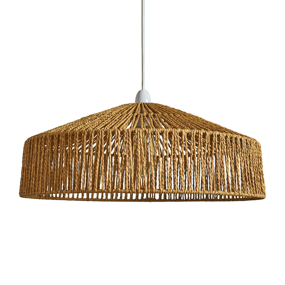 Modern Natural Tapered Woven Rope Ceiling Pendant Drum Light Shade - Complete with a 4w LED Filament Bulb [2700K Warm White]