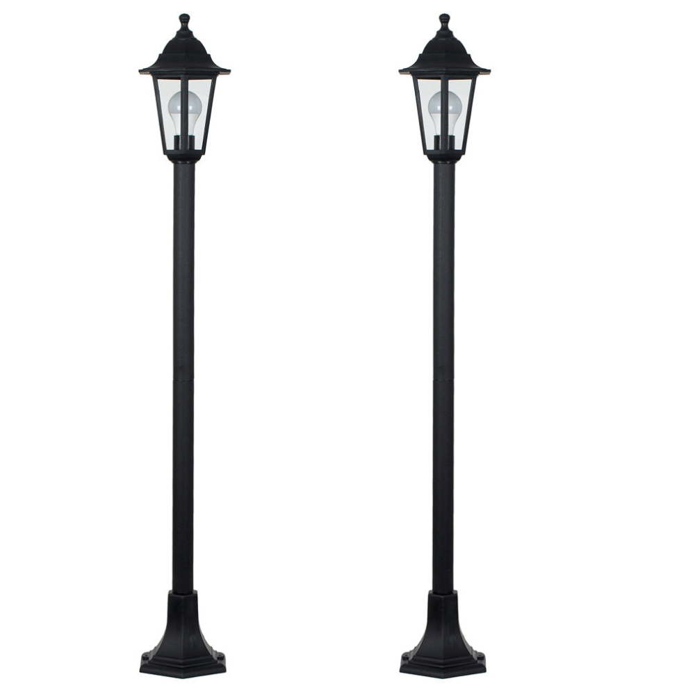 Pair of - Traditional Victorian Style 1.2m Black IP44 Outdoor Garden Lamp Post Bollard Lights - Complete with 10w LED GLS Bulbs [3000K Warm White]