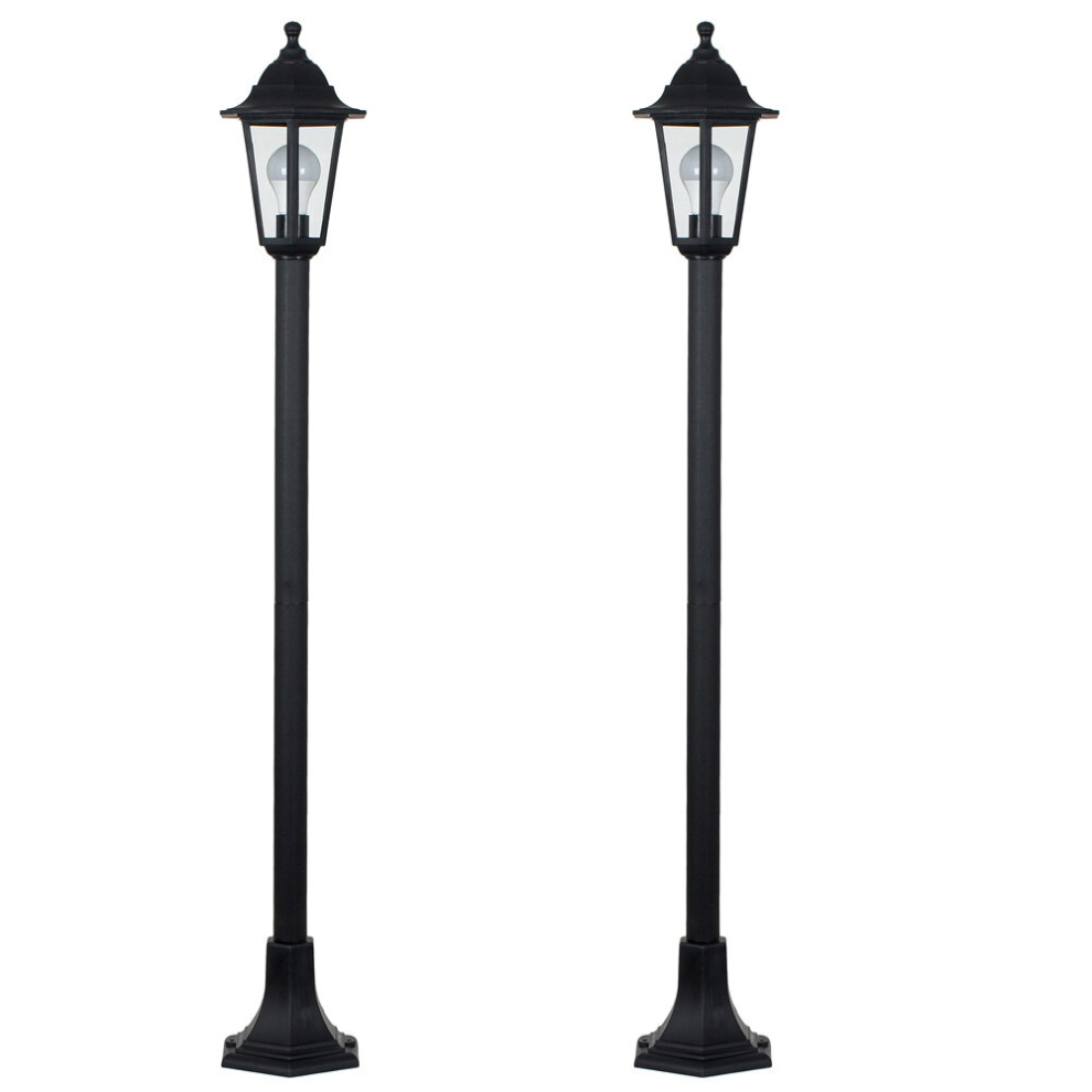 Pair of - Traditional Victorian Style 1.2m Black IP44 Outdoor Garden Lamp Post Bollard Lights