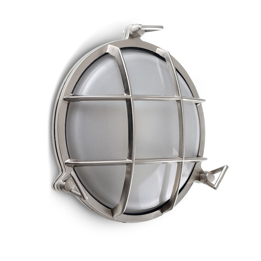 Modern IP64 Rated Round Nautical Design Frosted Lens and Polished Aluminium Metal Outdoor Wall Light - With a 10w LED Bulb [6500K Cool White]