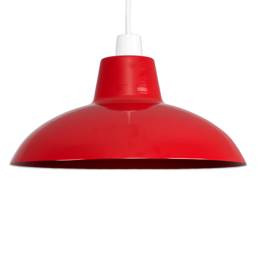 Retro Style Gloss Red Metal Easy Fit Ceiling Pendant Light Shade - Complete with a 10w LED Bulb [3000K Warm White]