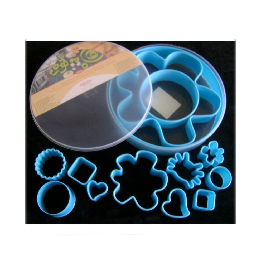 (Blue) Cookie Cutters Set in storage Box 13pc Shapes Biscuits Baking Tools Pastry